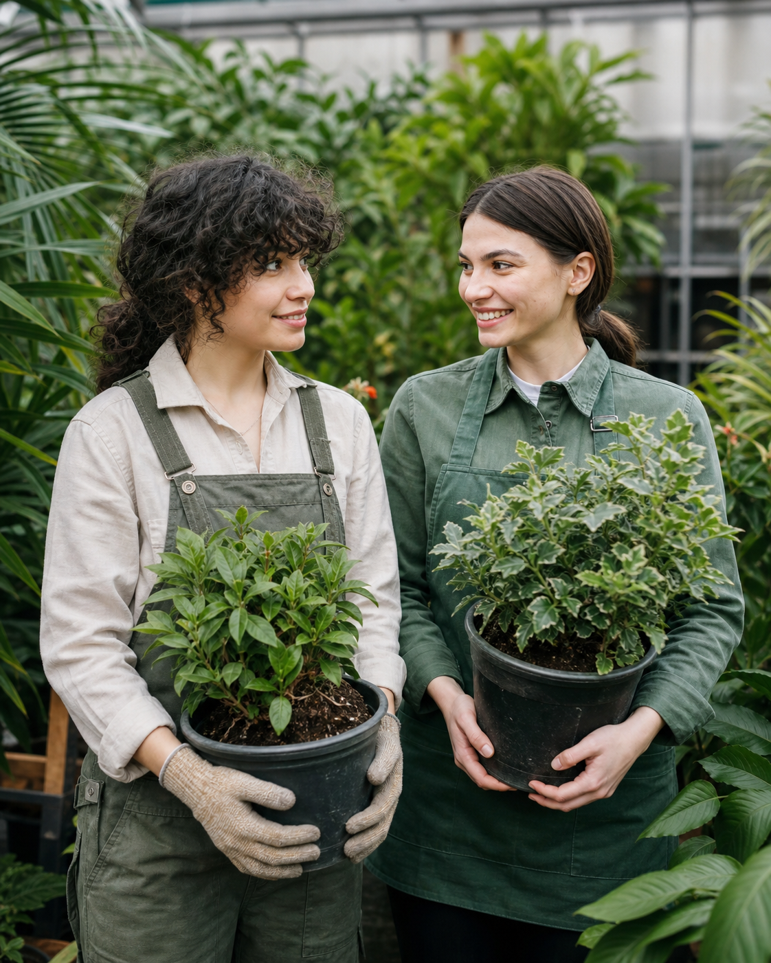 Foundation volunteers holding plants